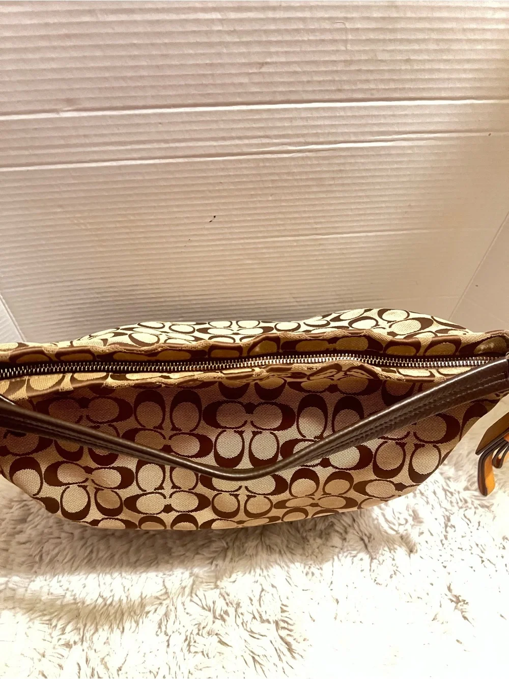 Coach Park Monogrammed Signature Canvas Hobo in Khaki and Brown with Orange Tag - Picture 11 of 14